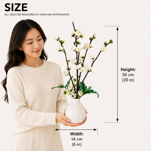 Elegant White Ceramic Pot with White Artificial Orchid Sticks, Minimalist Modern Home Decor, 14x50cm