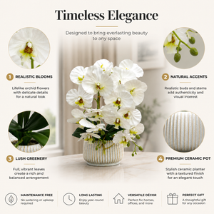Elegant White Ceramic Artificial Orchid Pot Planter for Indoor Home Decor, 19x42cm