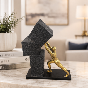 Gold Abstract Male Figurine Sculpture for Tabletop Decor or Gift, 23x7x27cm