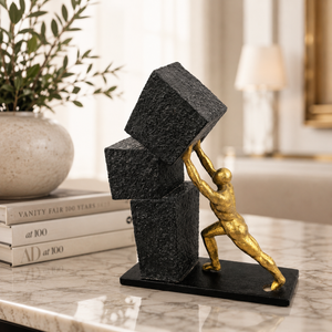 Gold Abstract Male Figurine Sculpture for Tabletop Decor or Gift, 23x7x27cm