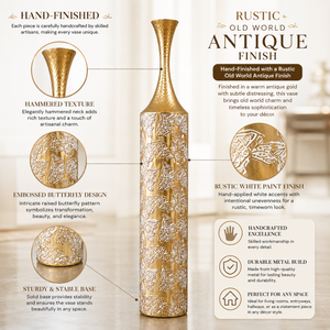 Tall Gold Floral Metal Vase for Elegant Home Decor Accents 14.7x14.7x95.5 cm by Sona Casa