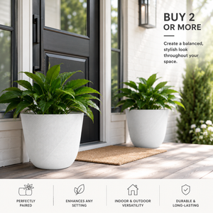 Modern White Round Plastic Planter, 12-Inch Flower Pot for Herbs and Indoor Outdoor Garden Decor