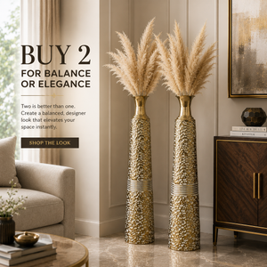 Set of 2 Tall Metal Vases in Matte Black Finish for Modern Home Decor, 17.7x17.7x106.7 cm