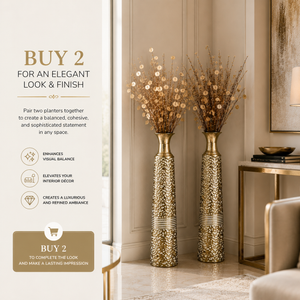 Set of 2 Tall Gold Metal Vases with Modern Minimalist Finish for Elegant Home Decor 17.7x17.7x95.3 cm