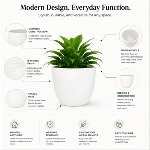 Set of 2 White Round 12-Inch Planter Pots - Modern Minimalist Indoor Outdoor Plant Containers