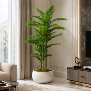 2.2 Meter Golden Palm Artificial Tree with 3 Stems and 38 Leaves in Decorative Pot for Premium Home Decor