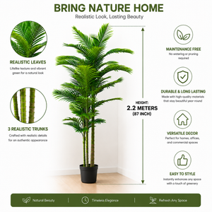 2.2 Meter Golden Palm Artificial Tree with 3 Stems and 38 Leaves in Decorative Pot for Premium Home Decor