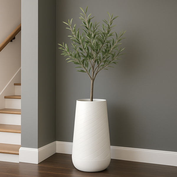 Tall White Indoor Self Watering Decorative Planter, 27" Modern Minimalist Flower Pot Home, Front Porch, Patio, Backyard & Garden Decor-Sona Casa
