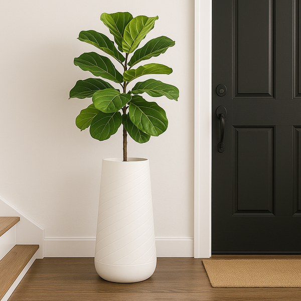 Tall White Indoor Self Watering Decorative Planter, 27" Modern Minimalist Flower Pot Home, Front Porch, Patio, Backyard & Garden Decor-Sona Casa