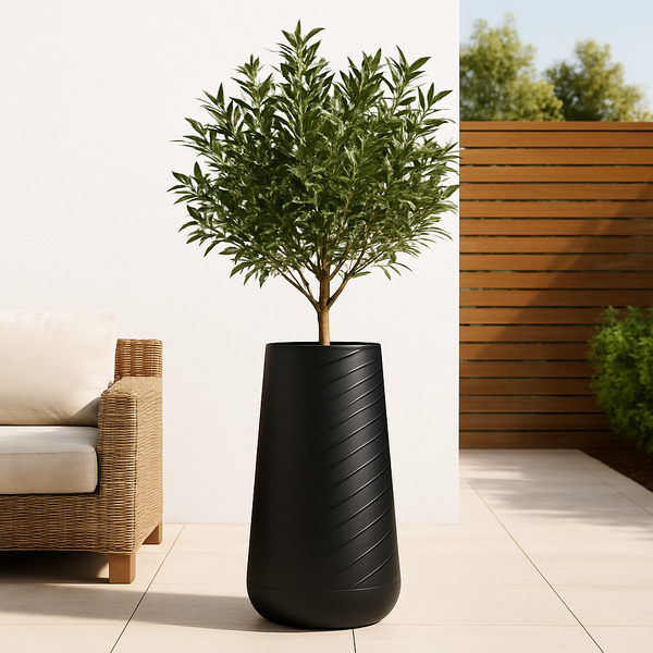 Tall Black Indoor Decorative Planter, 27" Modern Minimalist Self Watering Pot, Home, Front Porch, Patio, Backyard & Garden Décor-Sona Casa
