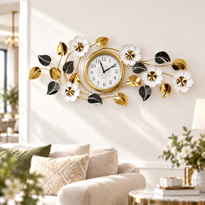 Gold, White and Silver Floral Wall Clock-Sona Casa