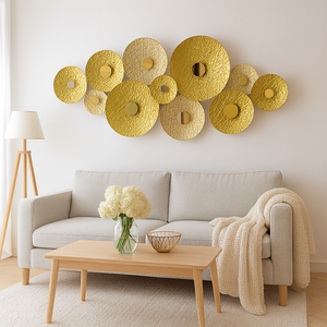 Large Gold Metal Wall Sculpture, Modern Textured-Sona Casa