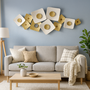 Large White Gold Metal Wall Sculpture, Modern Geometric-Sona Casa