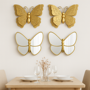4 Piece Set Decorative Gold Butterflies for Wall Sculpture Decor-Sona Casa