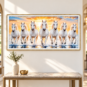7 Running Horses Crystal Wall Art - Framed 70x140 cm