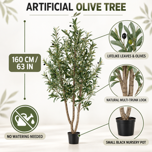 Artificial Olive Tree – olive, multi-trunk and black nursery-pot feature graphic