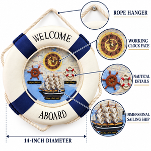 High Quality Lifebuoy Silent Wall Clock, 14" Nautical Home Decor - Accent Collection