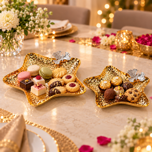 2 Pc Star Shaped Metal Tray Set in Matte Black Finish, Decorative Serving and Accent Trays, 28.5x28.5x4 & 24x24x4 cm - Accent Collection