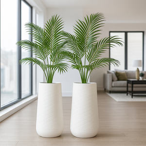 Set of 2 Tall White Indoor Self Watering Decorative Planter, 27" Modern Minimalist Flower Pot Home, Front Porch, Patio, Backyard & Garden Decor-Sona Casa