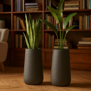 Set of 2 Modern Tall Black Indoor Self Watering Decorative Plant Pot, 33 in Contemporary Flower Pot Home, Office, Garden Decoration, Gift-Sona Casa