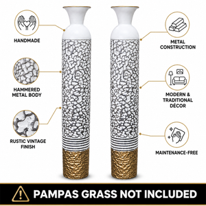 Set of 2 Tall White and Silver Round Metal Vases for Modern Home Decor, 14x14x106.7 cm - Accent Collection
