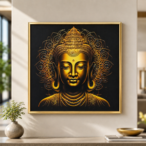 Buddha Wall Art with Crystal Accents, 70x70 cm, Modern Zen Home Decor, Metallic Finish, Spiritual Meditation Room Accent - Accent Collection