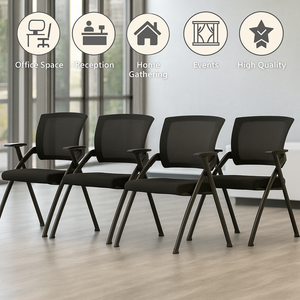 Black Folding Conference Chair, Set of 4 Stackable Corporate Training Seating, Ergonomic Minimalist Foldable Chair-Sona Casa