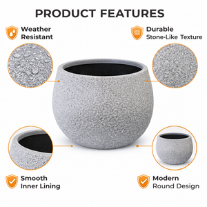 Modern Slate Dark Gray Planter, 34cm Versatile Indoor Outdoor Round Pot, Home Garden Decor by Sona Casa