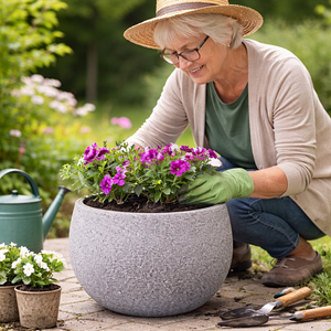 Modern Slate Dark Gray Planter, 34cm Versatile Indoor Outdoor Round Pot, Home Garden Decor by Sona Casa