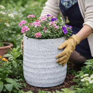 Speckled White Contemporary Planter, 33cm Indoor & Outdoor Pot Weather Resistant Garden Patio Home Decor by Sona Casa
