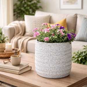 Speckled White Contemporary Planter, 33cm Indoor & Outdoor Pot Weather Resistant Garden Patio Home Decor by Sona Casa