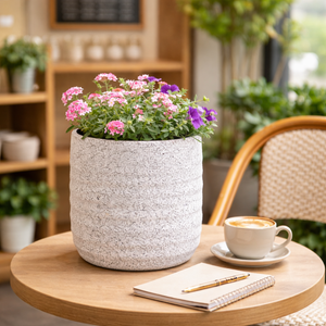 Speckled White Contemporary Planter, 33cm Indoor & Outdoor Pot Weather Resistant Garden Patio Home Decor by Sona Casa