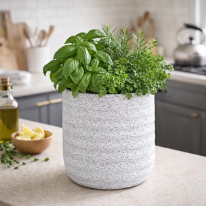 Speckled White Contemporary Planter, 33cm Indoor & Outdoor Pot Weather Resistant Garden Patio Home Decor by Sona Casa