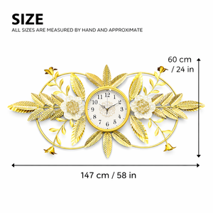 Large Metal Floral Gold Wall Clock by Sona Casa