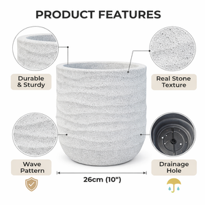 Speckled White Contemporary Planter, 33cm Indoor & Outdoor Pot Weather Resistant Garden Patio Home Decor by Sona Casa