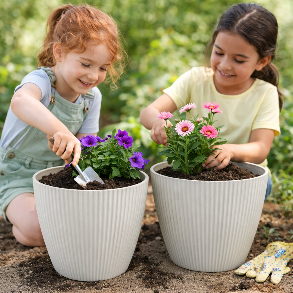 11 inch plastic plant pots Modern White Round Plastic Planter Set, 11 Inch Flower Pots with Drain – Sona Casa