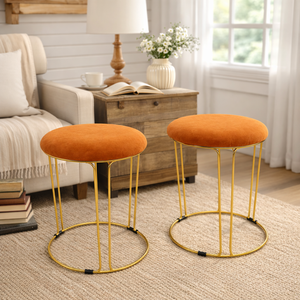 2 Piece Brown Stool with Gold Stand by Sona Casa