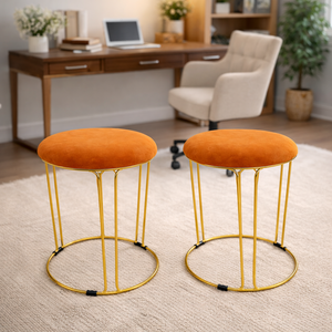 2 Piece Brown Stool with Gold Stand by Sona Casa