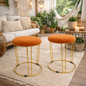 2 Piece Brown Stool with Gold Stand by Sona Casa