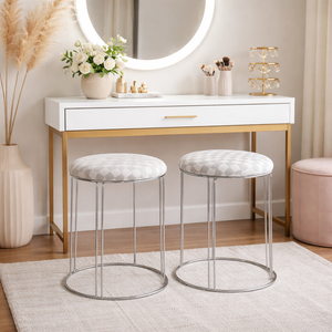 2 Piece White Stool with Silver Stand by Sona Casa