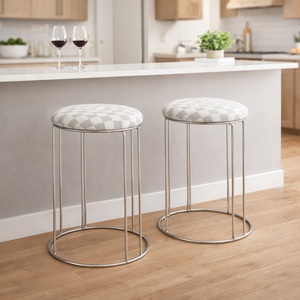 2 Piece White Stool with Silver Stand by Sona Casa