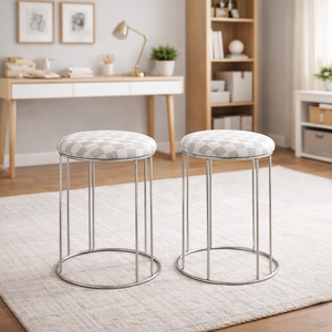 2 Piece White Stool with Silver Stand by Sona Casa