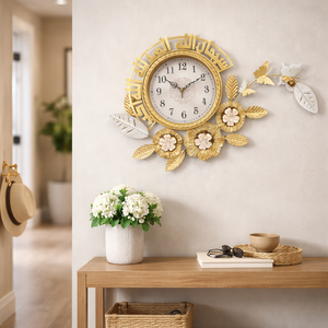 Large Metal Islamic Floral Gold Wall Clock With Butterfly by Sona Casa