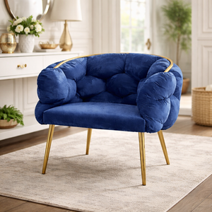 Royal Blue Velvet Accent Bubble Chair, Glam Gold Frame, Home Office Hotel Lounge Bar Living Room Decor by Sona Casa