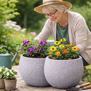 2 Pc Large Gray Planter Pots by Sona Casa