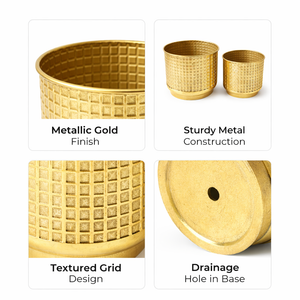 Golden Foil Pots, Pair of Decorative Planters Large and Small 25 cm, 22 cm Set of 2, Living Room, Office Decor-Sona Casa