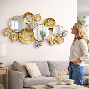 Large Gold Metal Wall Mirror, Wall Art Decor for Living Room, Office, Home, Entryway, Horizontal Vertical by Sona Casa