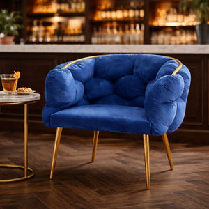 Royal Blue Velvet Accent Bubble Chair, Glam Gold Frame, Home Office Hotel Lounge Bar Living Room Decor by Sona Casa
