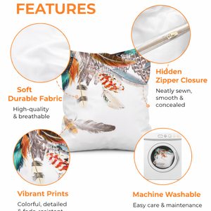 Modern Minimalist Feather Design Square Cushion Cover, 17 x 17 Inch Farmhouse Bohemian Decorative Pillowcase for Living Room Bedroom by Sona Casa