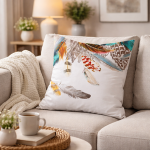 Modern Minimalist Feather Design Square Cushion Cover, 17 x 17 Inch Farmhouse Bohemian Decorative Pillowcase for Living Room Bedroom by Sona Casa